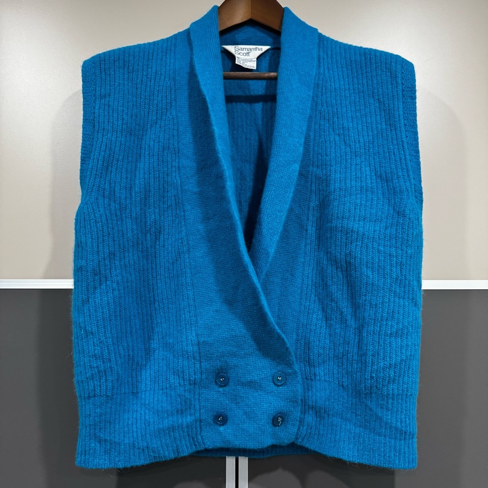 Vtg Y2K 90s Samantha Scott Lamb Wool and Angora Rabbit Teal Vest Size M Grunge